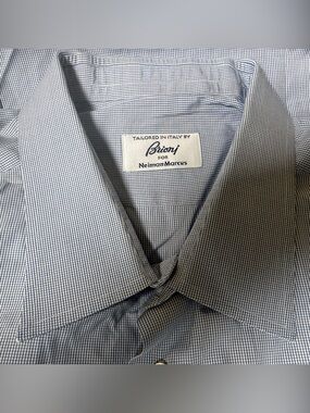 Brioni for Neiman Marcus Micro-Check Light Blue Men’s Dress Shirt Size 18/46
